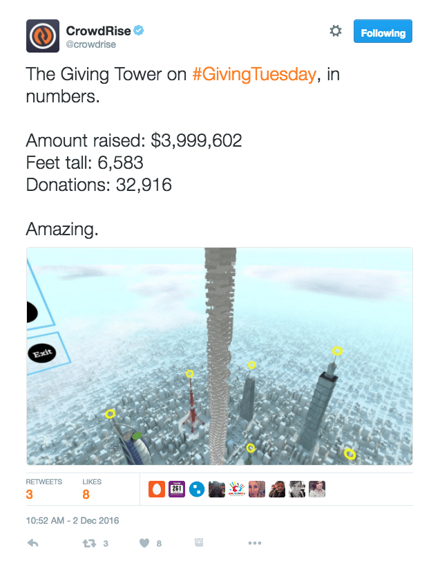 CrowdRise Giving Tower 2016 - Tweet